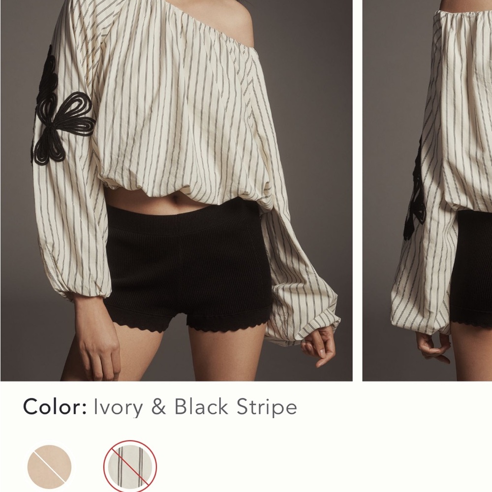 Anthropologie Ivory & Black Striped Off-Shoulder Peasant Top